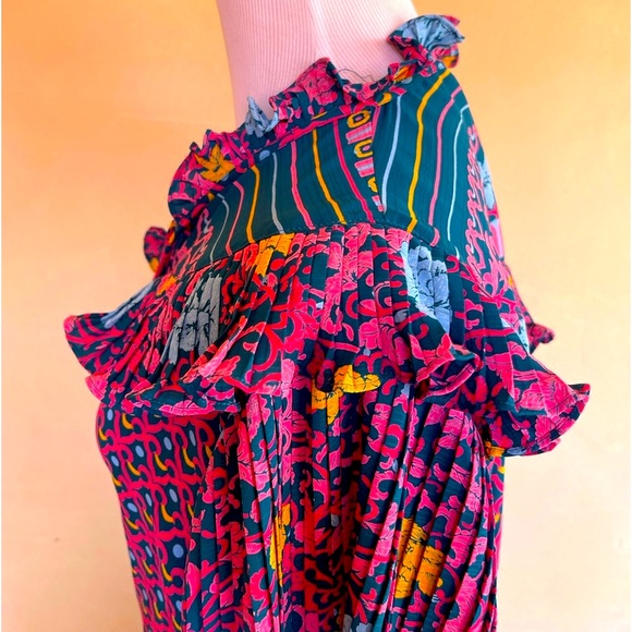 DIANE FREIS Beautiful Vtg 90’s Classic Floral Geometric Dress Fringe Tie Sz 12 - Picture 6 of 15